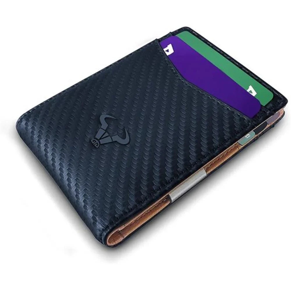 Men's Slim Wallet Money Clip Front Pocket Wallet 8 Cards, Blue